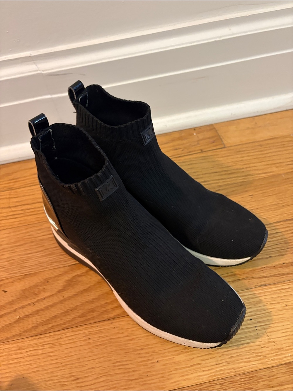Michael Kors Black Knit Slip-On Wedge Sneakers
